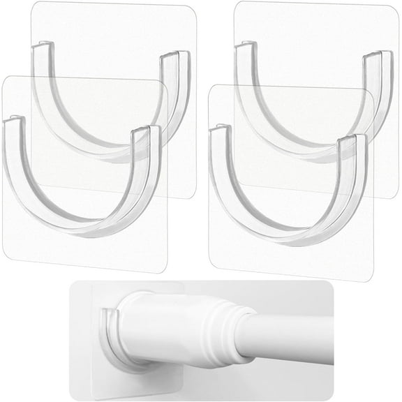 Emlimny 4 Pack Shower Rod Holder with Strong Adhesive No Drilling Wall Mount  Shower Curtain Rod Holders, Removable Rust-Resistant Plastic Brackets for Bathroom (Rod Not Included）
