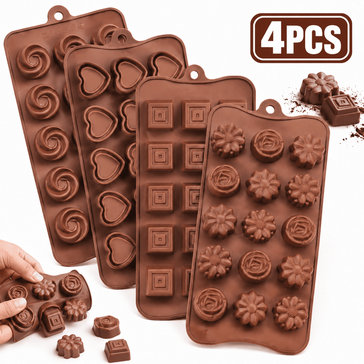 Emlimny 4 Pack Silicone Chocolate Molds Set, Food Grade Non-Stick Chocolate Bar Mold , Butter, Resin, Cupcake - Assorted Shapes, DIY Chocolate Candy Molds Silicone Kitchen Tools, BPA Free