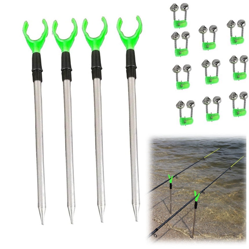 alarm fishing rod holder Emlimny 4 Pack Telescopic Fishing Rod Holders with 10 Alarm Bells for  Ground Fishing Rod Holders Stand Fishing Pole Rack