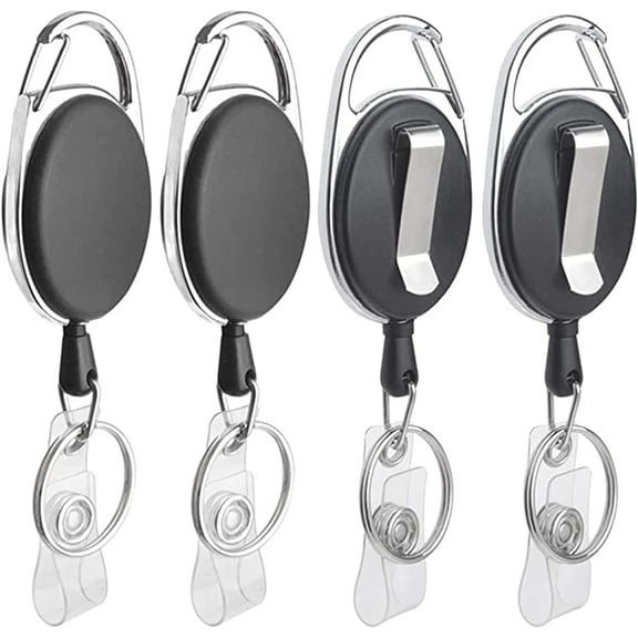 4 Packs Retractable Plastic Keychain, Badge Holder Reel Clip, Heavy Duty Name Tag ID Card Holder, Keychain Ring Carabiner, Keys Cards ID Badges