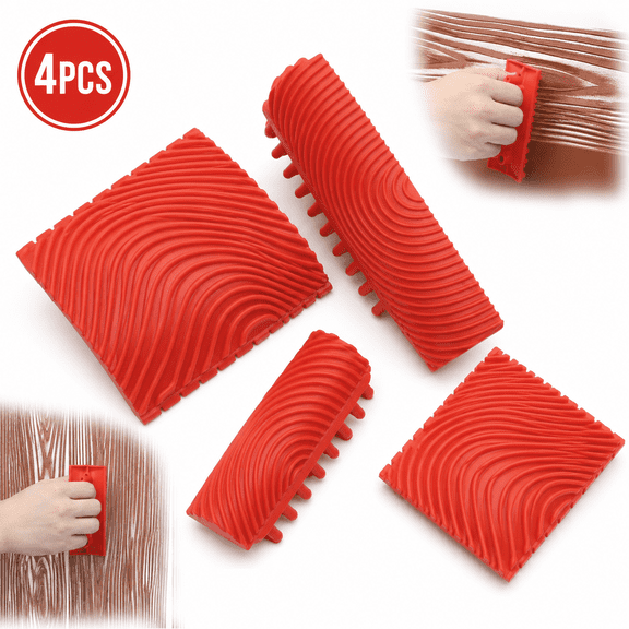Emlimny 4 Pieces Wood Graining Tool Wood Grain Paint Tool Wood Grain Tool Kit Decorative Wood Grain Tools Wood Graining Tool Set Simulated Wood Grain Brushes for Wall Room Decoration