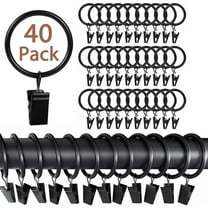 Rongsi 40 Pack Curtain Rings with Clips Hooks, Rustproof Matte Metal Stainless Steel Drapery Rings for Tension Rod Bracket Eyelets Hangers, Fits up to 0.88 in Curtain Rod Black-1" Interior Diameter