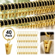 Rongsi 40 Pack Curtain Rings with Clips Hooks 1 inch Rustproof Matte Metal Stainless Steel Drapery Rings for Tension Rod Bracket Eyelets Decorative Hangers, Gold(1" Interior Diameter)