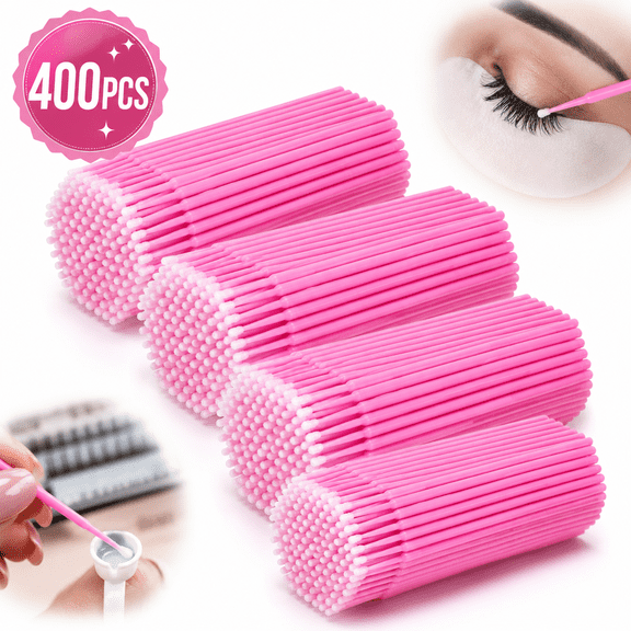 Emlimny 400Pcs Micro Cotton Swabs, Micro Swabs for Eyelash Extension, Disposable Micro Applicator Brush Micro Eyelash Swabs Pink(Head Diameter: 2.0mm)