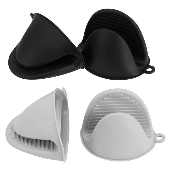 Emlimny 4Pcs Silicone Oven Mitts Heat Resistant, Silicone Potholders for Kitchen, Mini Oven Mitts Rubber Oven Glove, Kitchen Mittens Pinch Mitts (Black and Gray)