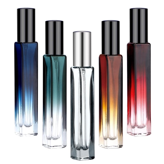 Emlimny 5 Pack Glass Perfume Bottle Set, 10ML Empty Refillable Atomizer Sprayers, Portable Travel Size Perfume & Cologne Dispenser, Leak-Proof Mini Spray Bottles for DIY, Travel, Sample, Gift
