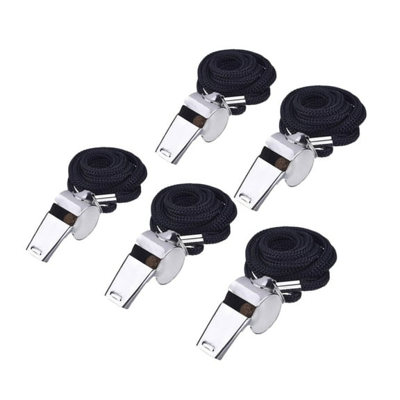 Emlimny 5 Packs Stainless Steel Whistle, Loud Metal Whistle with Lanyard for Referees Coaches Lifeguards Survival Emergency Football Basketball Soccer Hockey