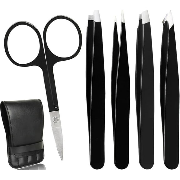 Emlimny 5Pcs Tweezers for Women Facial Hair-Tweezers Set Removal,Professional Stainless Steel Eyebrow Tweezers for Women &Men