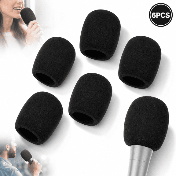 Emlimny 6 PCS Black Microphone Cover - Foam Mic Covers Windscreen Suitable for Most Standard Handheld Microphone