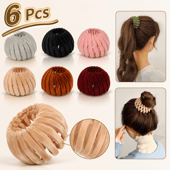 Emlimny 6 Pcs Bird Nest Hair Clips Hair Accessories for Women and Girls Velvet Expandable Bun Fixed Hair Claw Vintage Retractable Ponytail Holder Hairpin Buckles (Multi Colors)