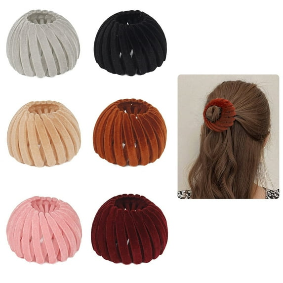 Emlimny 6 Pcs Bird Nest Hair Clips Hair Accessories for Women and Girls Velvet Expandable Bun Fixed Hair Claw Vintage Retractable Ponytail Holder Hairpin Buckles (Multi Colors)