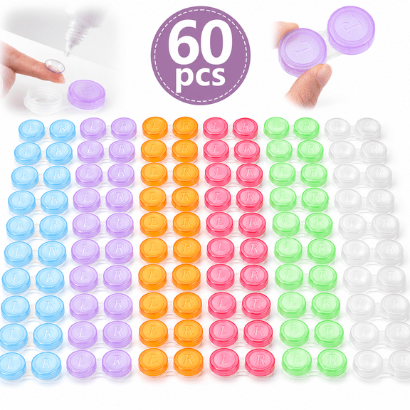 Emlimny 60 Pack Contact Lens Cases Bulk, Transparent Cute Contact Lens Case Storage Containers, Leak-Proof Portable Eye Contact Case for Home, Travel, Daily Use, 6 Assorted Colors