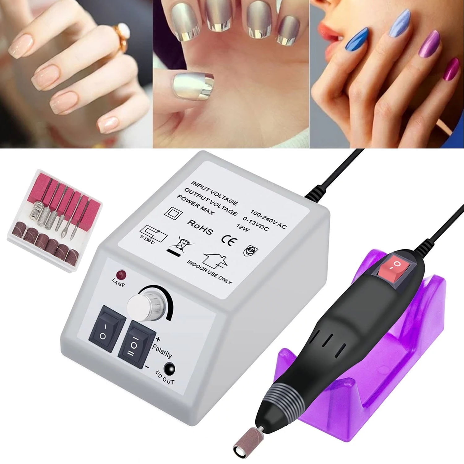 Emlimny Electric Nail Drill Machine, 6Pcs Kit, Low Noise Vibration
