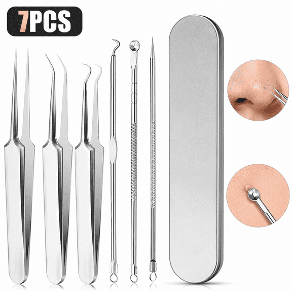 Emlimny 7Pcs Blackhead Remover Kit, Pimple Comedone Extractor Cleaner Professional Acne Removal Popper Tool Sets for Whitehead Popping Zit Removing Forehead