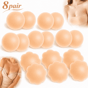 Emlimny Silicone Nipple Covers Reusable, 8 Pairs Adhesive Silicone Nippleless Pasties for Women, Invisible Sticky Breast Covers, 5 Round + 3 Flower