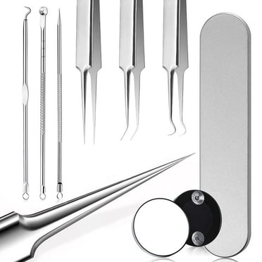 Emlimny 8 Pcs Blackhead Remover Kit with Mirror, Pimple Popper Comedone Extractor Cleaner Professional Acne Removal Popper Tool Sets for Whitehead Popping Zit Removing Forehead