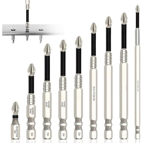 Emlimny 9 Pack High Magnetic Screwdriver Drill Bit Set New Anti Slip Magnetic Electric Screwdriver Set Alloy Steel for Impact Driver, Upgrade Strong Magnetic Durability Screwdriver Drill Bit Set