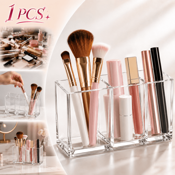 Emlimny Acrylic Makeup Brush Organizer Holder Clear Cosmetic Brushes Storage with 3 Slots