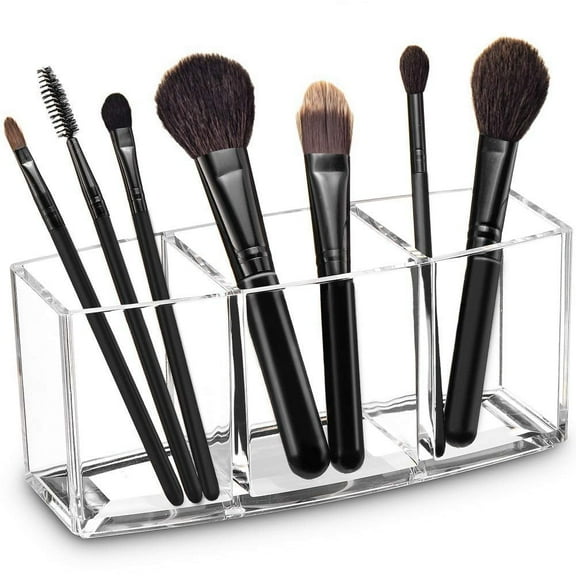 Emlimny Acrylic Makeup Brush Organizer Holder Clear Cosmetic Brushes Storage with 3 Slots
