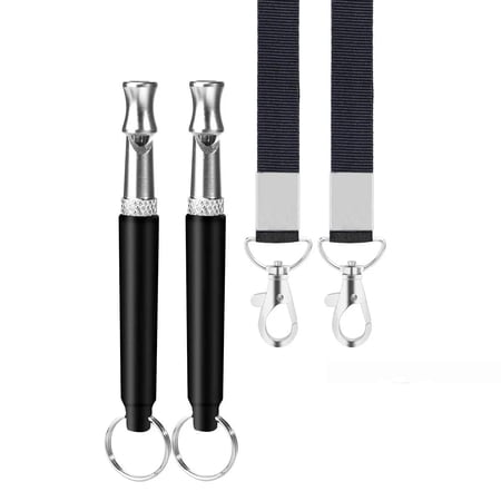 Emlimny Adjustable Frequency Dog Whistle with Lanyard, Black (2 Pack)