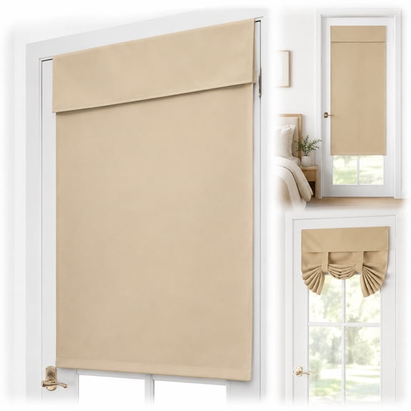 Rongsi Beige French Door Curtains Privacy Blackout 26 X 40 Inch Blackout Glass Door Curtains, Insulated Lace Up Curtains Bedroom Curtains