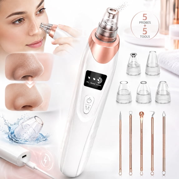 Rongsi Blackhead Remover Pore Vacuum,Facial Pore Cleaner-Pore Extractor Pimple Extractor,5 Probes,USB Rechargeable Blackhead Vacuum Cleaners Kit Electric Acne Extractor Skin Care Tool