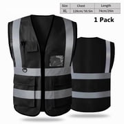 Emlimny Reflective Safety Vest for Men, XL Size Reflective for Women, High Visibility Security with Pockets Zipper Front Meets ANSI Standards - Black