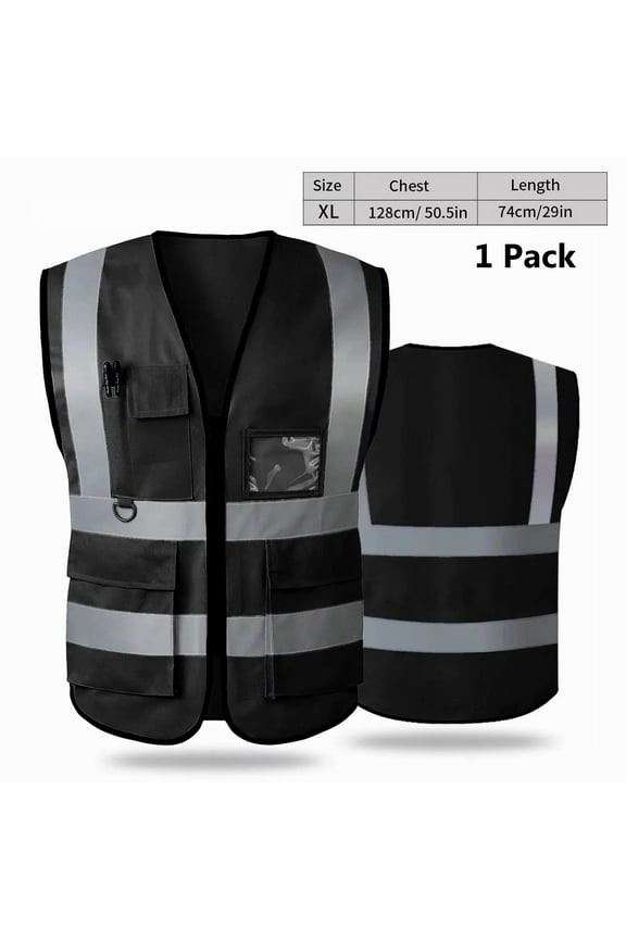 Reflective Safety Vest for Men, XL Size Reflective for Women, High Visibility Security with Pockets Zipper Front Meets ANSI Standards - Black
