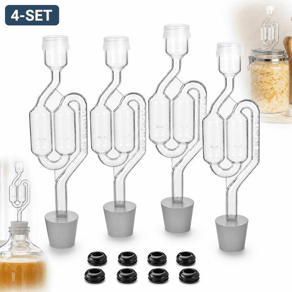 Emlimny Bubble Airlock Set, 4 Airlocks for Fermenting,Fermentation Bubbler Airlock 4 Drilling #6 Stoppers and 8 Airlock Grommets, Air Lock for Fermenting Used for Brewing Wine, Beer, Sauerkraut