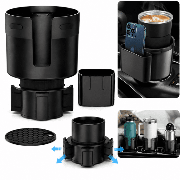 Emlimny Car Cup Holder Expander, Cup Holder Extender Adapter for Car with Adjustable Base, Fits YETI 24/36/46oz, HydroFlask 32/40oz, Large Water Bottles in 2.7"-4.2" (16-46 OZ)
