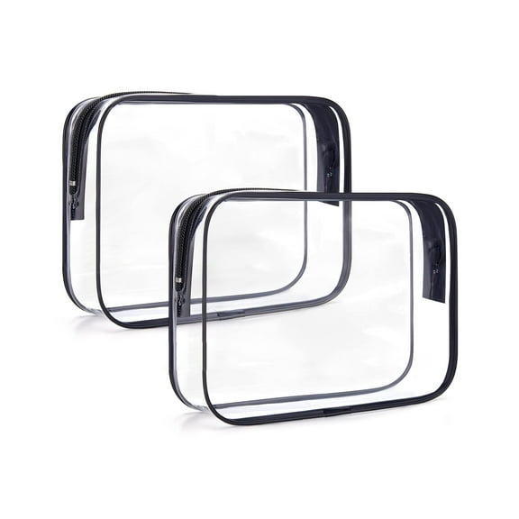 Emlimny Clear Toiletry Bag, 2 Pack Travel Toiletry Bag Carry on Travel Accessories Bag Airport Airline Big Size Bags Water Proof Makeup Cosmetic Bag for Women