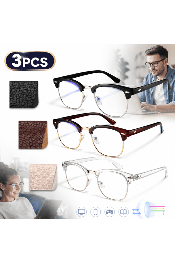 Computer Blue Light Blocking Glasses 3 Pack Blue Light Glasses Men Women, Anti Blu-Ray Clear Gaming Glasses Lenses Lightweight Blue Light Blocking Reading Glasses ﻿