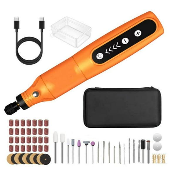 Emlimny Cordless Rotary Tool Kit 5-Speed Variable and USB Charging Cable Mini Power Rotary Tools, 4.2V with 61 Pcs Accessories for DIY Crafts (Orange)
