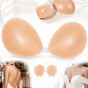 Emlimny D Cup Adhesive Bra, Strapless Sticky Bras, Invisible Push up Silicone Bra D Cup for Backless Dress with Nipple Covers