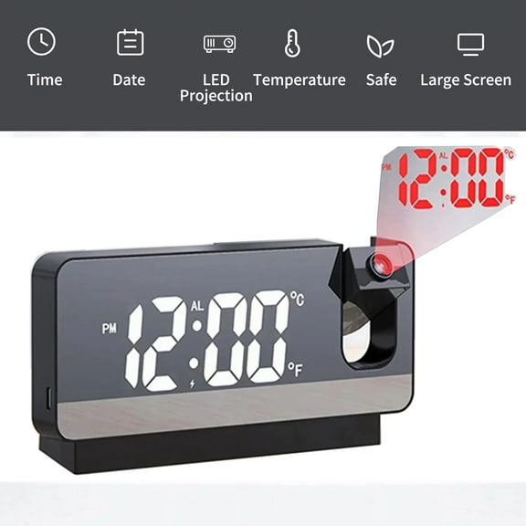 Projection Alarm Clock, Digital Clock with 180 Rotatable Projector, Temperature Alarm Clock,Clear LED Display, USB Charger, Progressive Volume, 12/24H, for Bedroom