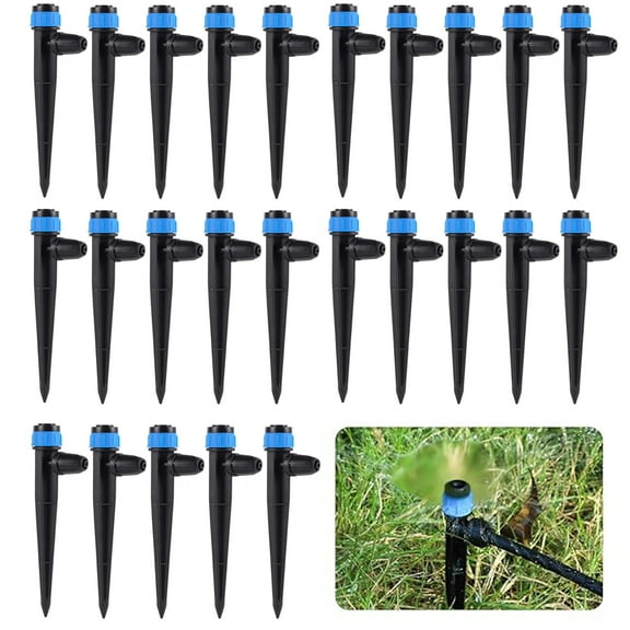 Emlimny Drip Irrigation Emitters,25 Pack Quick to Connect Drip Emitters for 1/4 Tubing, 360 Degree Sprayer Adjustable Water Flow, Drip System Parts for Outdoor Watering