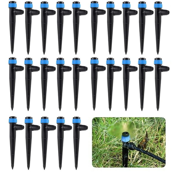 Emlimny Drip Irrigation Emitters,25 Pack Quick to Connect Drip Emitters for 1/4” Tubing, 360 Degree Sprayer Adjustable Water Flow, Drip System Parts for Outdoor Watering