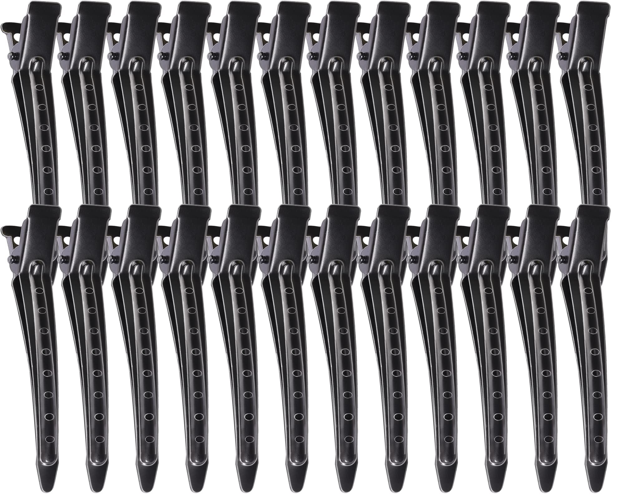 Emlimny Duck Billed Clips, 30pcs 3.5 inch Metal Alligator Hair Clips with Holes, Black Hair Clips for Styling Sectioning, Hair Coloring, Pin Curl Clips for Hair Roller