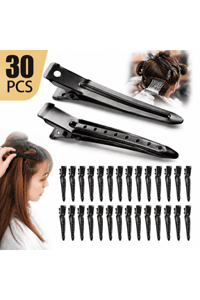 Duck Billed Clips, 30pcs 3.5 inch Metal Alligator Hair Clips with Holes, Black Hair Clips for Styling Sectioning, Hair Coloring, Pin Curl Clips for Hair Roller