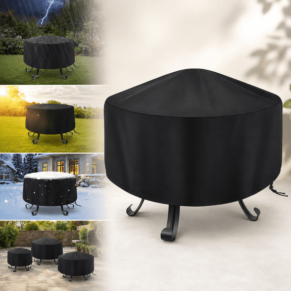 Emlimny Fire Pit Cover Round for Fire Pit 22- 34 Inch, Waterproof Outdoor FirePit Cover, Full Coverage Patio Round Fire Pit Cover - Dustproof Anti UV and Tear Resistant