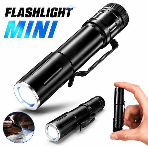 Emlimny Flashlight Mini,Outdoor portable strong light mini pen clip light with 3-speed LED aluminum alloy telescopic focusing small flashlight Little Pocket Penlight for Camping, Outdoor