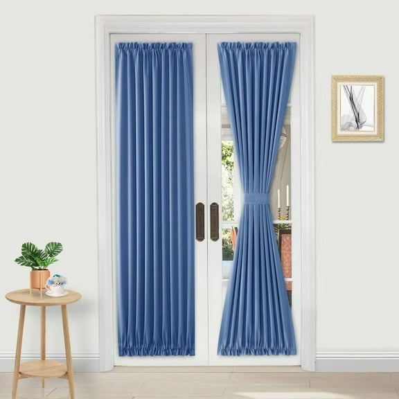 Rongsi Blackout Thermal Insulated Curtain, 25 X 72 Inches Privacy noise-reducing blackout curtains, Easy to install and clean glass door curtains, Blue