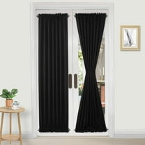 Emlimny French Door Curtains – Rod Pocket Thermal Blackout Curtains for Doors with Glass Window, Kitchen and Patio Doors, Privacy, 25 X 72 Inches Long, 1 Curtain Panel with Ties, Black