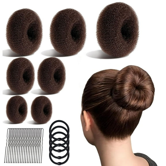 Emlimny Hair Bun Maker Set,Donut Bun Maker Set With 7pcs Dark Brown (1 Extra-Large, 2 Large, 2 Medium, 2 Small),5 pieces Hair Elastic Bands, 20 pieces Hair Bobby Pins