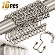 Emlimny Heavy Duty Stainless Steel Shower Curtain Hooks, 16-Pack Double Sided Rustproof Bathroom Hooks Rings for Hanging Shower Curtains & Liners, Quick Installation, Nickel Finish