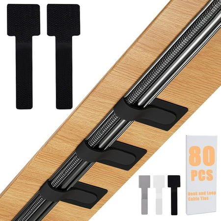 Emlimny Hook and Loop Cable Straps, Cable Management Under Desk, 80PCS Self Adhesive Cable Ties, Reusable Wire Organizers for Cords, Adjustable Cable Clips, Home Office Essentials (Black)
