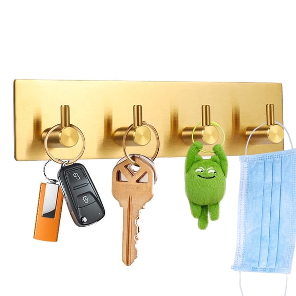 Emlimny Key Holder for Wall Decorative, Adhesive Stainless Steel Key Hooks, Key Hanger with 4 Hooks Key Organizer for Wall, Towel Hook Coat Hanger for Entryway Hallway Kitchen