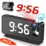 Rongsi Projection Alarm Clock, Digital Clock with 180  Rotatable Projector, USB Charger, 12/24H, for Bedroom, Black/White