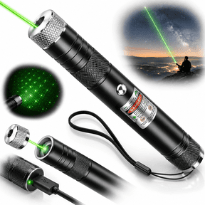 Emlimny Laser Pointer, Flashlights 2000 Metres Green Long Range High Power Handheld Flashlight, Rechargeable Laser Pointer for USB, with Star Cap Adjustable Focus