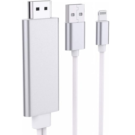Rongsi MFi Certified Lightning to Adapter Cable, Compatible with iPhone iPad to Adapter Cable, 1080P Digital AV Adapter HDTV Cable for iPhone/iPad to TV Projector Monitor - 5.9ft, Silver